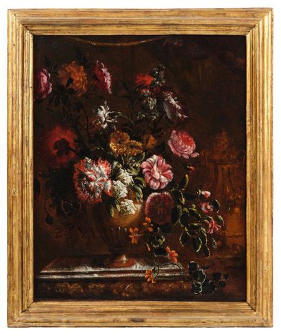 ENTOURAGE D'ELISABETTA MARCHIONI (XVIIe - XVIIIe SIÈCLES) 花束
布面油画。
高度：67厘米 - 宽度：...
