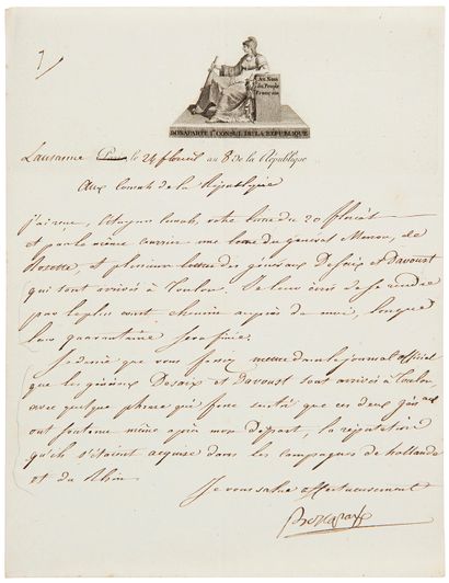 Napoléon Ier (1769-1821) 2 L.S. « Bonaparte » (la 1re avec apostille autographe),...