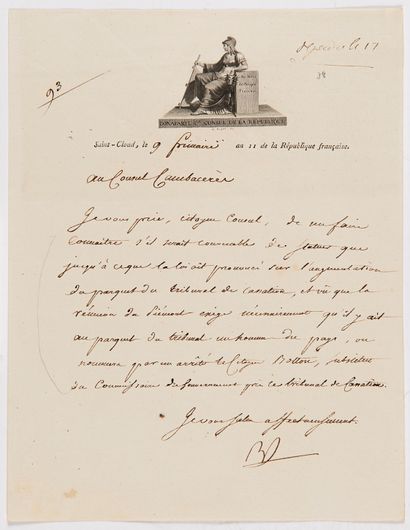 Napoléon Ier (1769-1821) 2 L.S. « BP » et « Bonaparte », et une lettre non signée,...