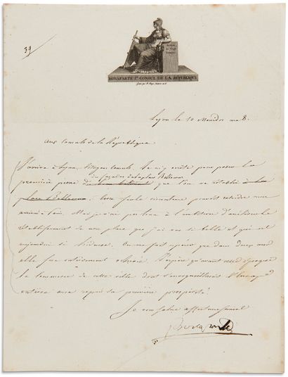 Napoléon Ier (1769-1821) L.S. « Bonaparte », Lyon 10 messidor VIII [29 juin 1800],...