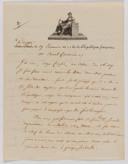 Napoléon Ier (1769-1821) 3 L.S. « Bonaparte » (la 1re avec compliment autographe),...