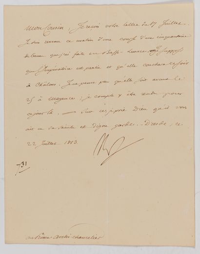 Napoléon Ier (1769-1821) 23 L.S. « Napol », « Nap » ou « NP », et une lettre non...