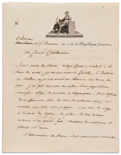 Napoléon Ier (1769-1821) L.S. « Bonaparte », Le Havre 15 brumaire XI [6 novembre...