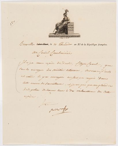 Napoléon Ier (1769-1821) 7 L.S. « Bonaparte », dont 3 avec compliment autographe,...