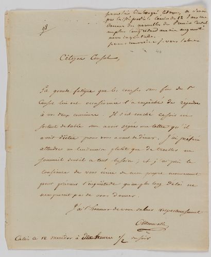 Napoléon Ier (1769-1821) L.S. « Bonaparte » avec compliment autographe, Abbeville...