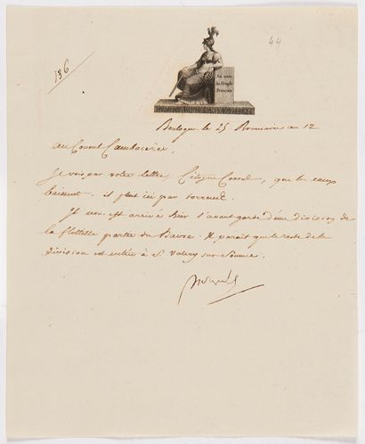 Napoléon Ier (1769-1821) 7 L.S. « Bonaparte », une avec correction autographe, Boulogne...