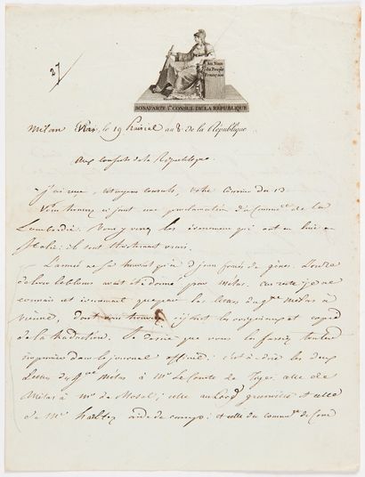 Napoléon Ier (1769-1821) 4 L.S. " Bonaparte ", Milan then Stradella 18-21 prairial...