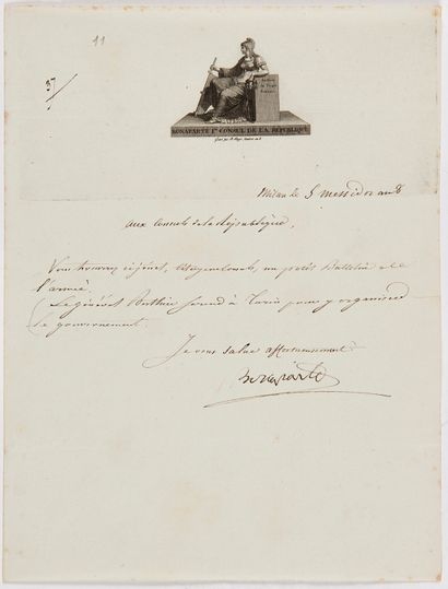 Napoléon Ier (1769-1821) 4 L.S. « Bonaparte », Milan 3-5 messidor VIII [22-24 juin...