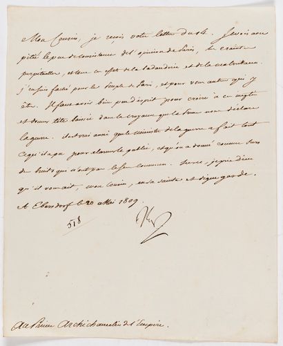 Napoléon Ier (1769-1821) 13封L.S. "Napoleon"、"Napole"、"Napo"、"Nap "或 "NP"，2封有亲笔更正，1809年5月12日至7月28日，致大法官CAMBACÉRÈS；信件由Méneval书写，2封由Fain书写；9张半页，4页。[517-524,...