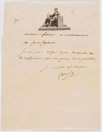 Napoléon Ier (1769-1821) 2 L.S. « Bonaparte », Beauvais et Saint-Cloud 21 brumaire...