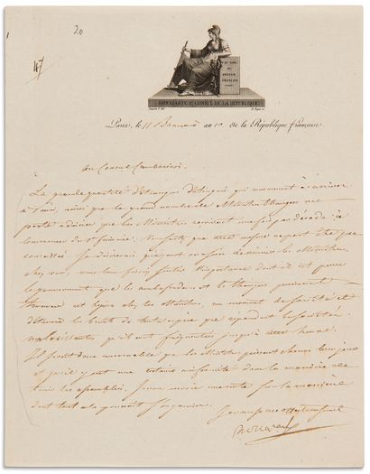 Napoléon Ier (1769-1821) 2 L.S., Paris 11 et 26 brumaire X [2 et 17 novembre 1801],...