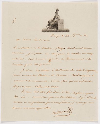 Napoléon Ier (1769-1821) 7 L.S. « Bonaparte », une avec correction autographe, Boulogne...