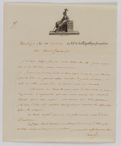 Napoléon Ier (1769-1821) 3 L.S. "Bonaparte", Dunkerque 14 and 16 messidor XI (July...
