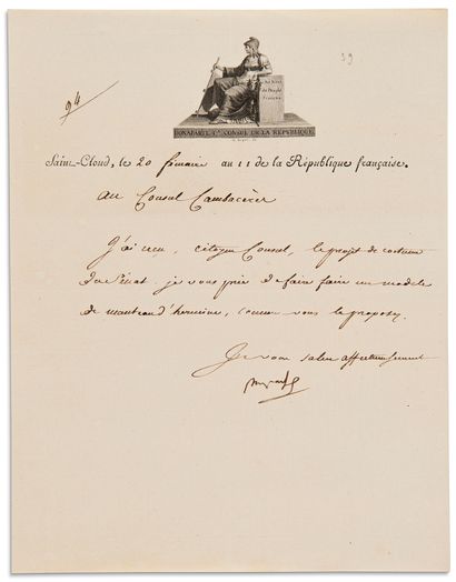 Napoléon Ier (1769-1821) 2 L.S. « BP » et « Bonaparte », et une lettre non signée,...