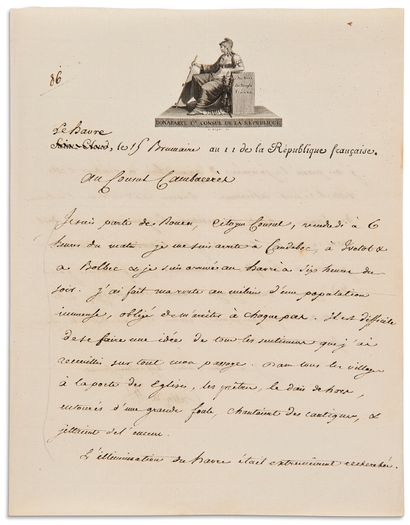 Napoléon Ier (1769-1821) L.S. « Bonaparte », Le Havre 15 brumaire XI [6 novembre...