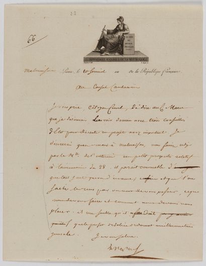Napoléon Ier (1769-1821) 2 L.S. « Bonaparte », Paris 21 ventôse et Malmaison 10 germinal...