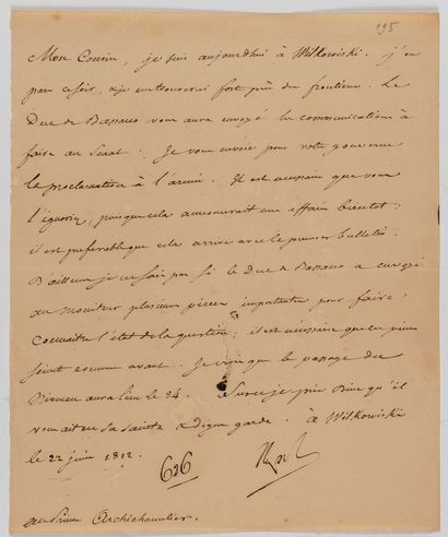 Napoléon Ier (1769-1821) 14 L.S. « Napol », « Nap » ou « NP », 19 juin-26 juillet...