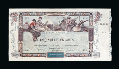 null Billet de 5000 Francs (FLAMENG), type 1918, mis en circulation en 1938. Alphabet...