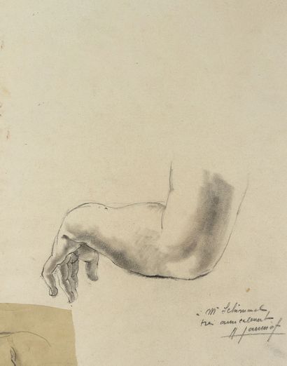 ALFRED JANNIOT (1848-1934) 
Réunion de deux études de main et de bras

Fusain sur...