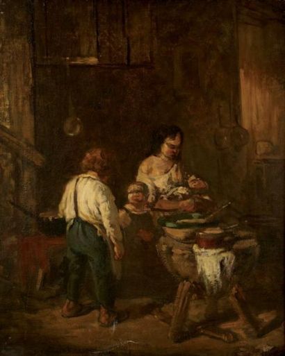 Attribué à Constant TROYON (1810-1865) La nourrice Huile sur toile 60 x 50 cm