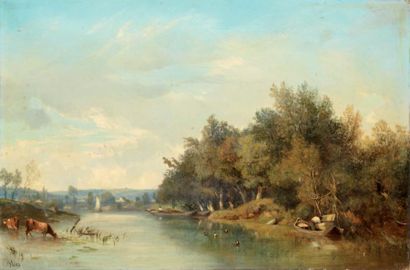 Camille FLERS (1802-1868) Bord de Loire, 1857 Huile sur toile, signée en bas à gauche...