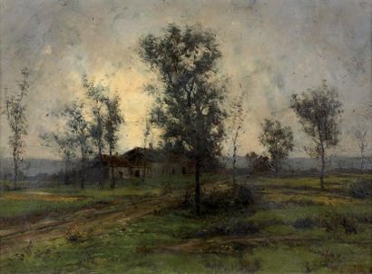 Cherubino PATA (1827-1899) Paysage à la ferme, 1876 Huile sur toile, signée et datée...