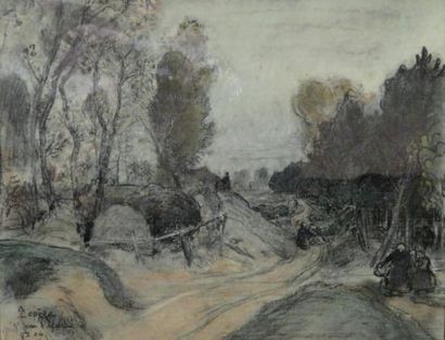 Auguste Louis LEPERE (1849-1918) Le chemin Fusain et pastel, signé, situé et daté...