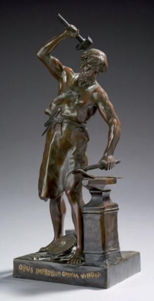 Emile Louis PICAULT (1833-1915) Opus Improbum Omnia Vincit Bronze H: 53 cm