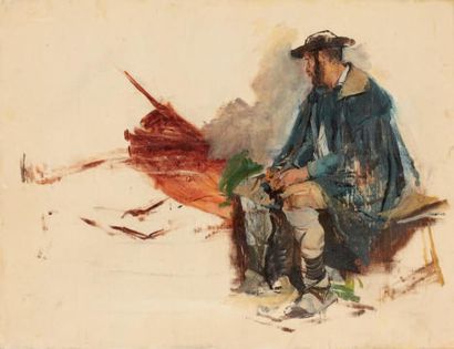 Attribué à Jean Charles MEISSONIER (1848-1917) Etude d'un homme assis Huile sur toile...
