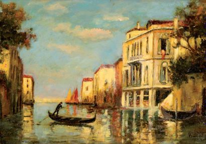 BOUVARD d'après Vue de Venise, le grand Canal Huile sur toile, portant une signature...