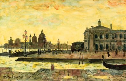 Roland OUDOT (1897-1981) Le soir à Venise Aquarelle, signée en bas à gauche 31 x...