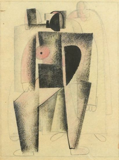 Vladimir Vassilievich LEBEDEV (1891-1967) Trois personnages Gouache et crayon sur...