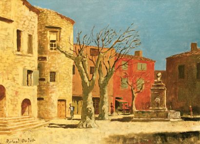 Roland OUDOT (1897-1981) La place à Gordes Huile sur toile, signée en bas à gauche,...