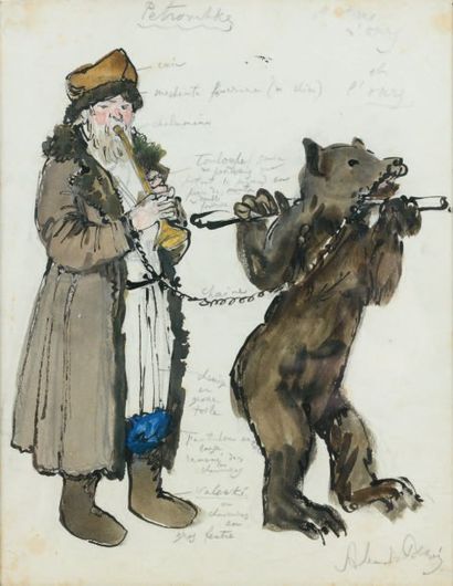 Alexandre BENOIS (1870-1960) Petrouchka, le montreur d'ours Gouache, signée en bas...