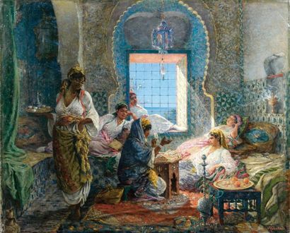 Marc Alfred CHATAUD (1833-1908) La cartomancienne au harem Huile sur toile, signée...