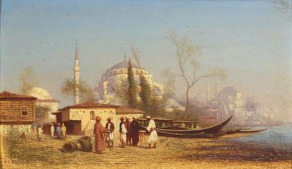 Théodore FRERE (1814-1888) Vue de Constantinople Huile sur panneau, signée en bas...