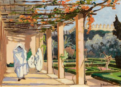 Jean BALDOUI (1890-1955) École française Femmes dans les jardins à Rabat Huile sur...