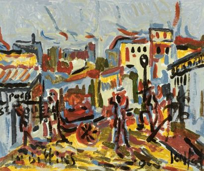 GEN PAUL (1895-1975) Scène de rue Huile sur toile, signée en bas à droite 36 x 61...