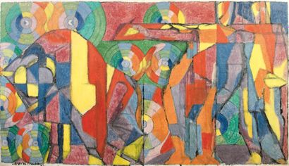 Jacques VILLON (1875-1963) Le taureau et les gémeaux, 1937 Huile sur toile, signée...