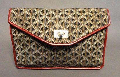 GOYARD Pochette en toile siglée et cuir bordeaux Fermoire en métal doré