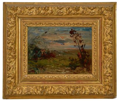 FRANÇOIS AUGUSTE RAVIER (1814-1895) Paysage à l'arbre
Oil on cardboard
24 x 33 cm...