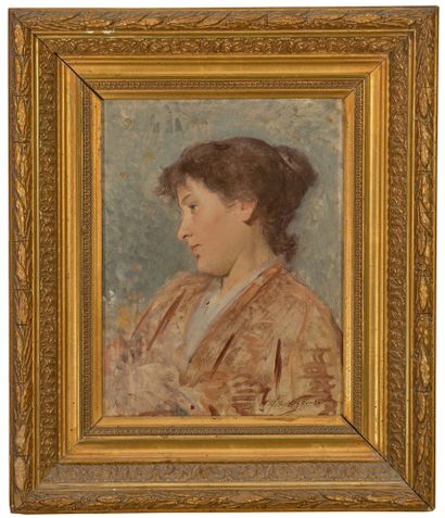 TONY ROBERT-FLEURY (1837-1911) Portrait de femme au kimono
Oil on panel, signed lower...