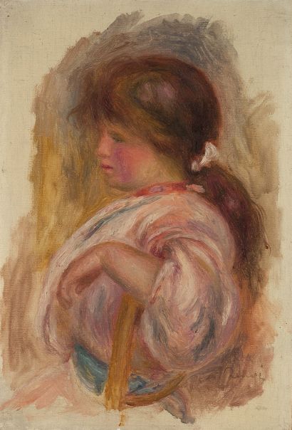 PIERRE-AUGUSTE RENOIR (1841-1919) Enfant assis sur une chaise, vers 1895
Oil on canvas,...