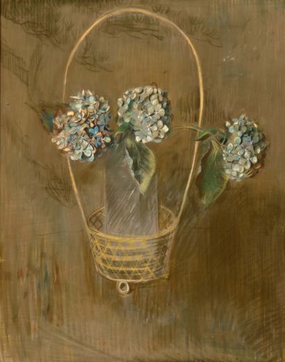 PAUL-CÉSAR HELLEU (1859-1927) Bouquet d'hortensias
Pastel and black chalk on paper,...