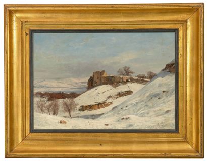 GABRIEL LOPPÉ (1825-1913) Environs du lac d'Annecy en hiver
Oil on canvas laid on...