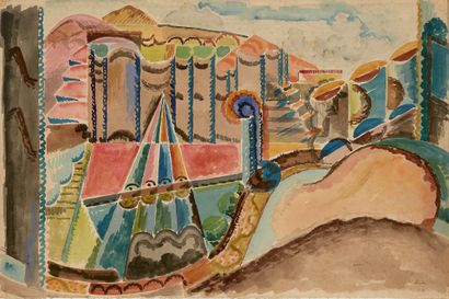 AUGUSTE HERBIN (1882-1960) Paysage cubiste
Aquarelle, gouache et encre sur papier...