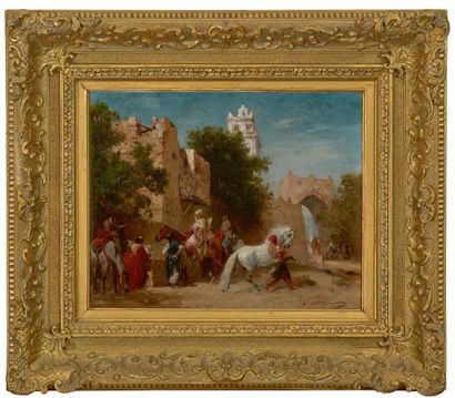 GEORGES WASHINGTON (1827-1901) La halte des cavaliers
Oil on canvas, signed lower...