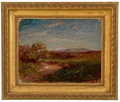 FRANÇOIS AUGUSTE RAVIER (1814-1895) Paysage au chemin
Oil on canvas fixed to a panel,...