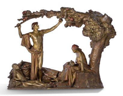 FÉLIX DESRUELLES (1865-1943) La Paix au Pays noir, 1927
Bronze à patine polychrome
Signée...
