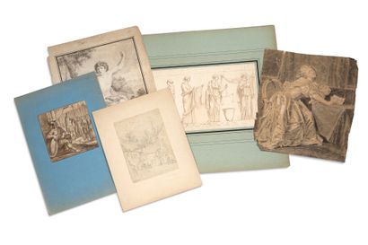 ÉCOLES FRANÇAISES du XVIIIe et XIXe siècles Comprenant sept dessins anciens «Scène...